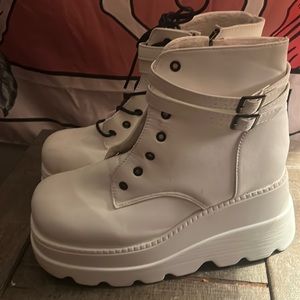 Black laced white platform shoes